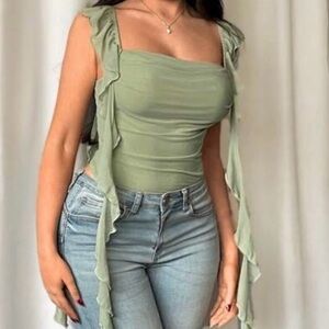 Sage Green Ruffle Strap Top